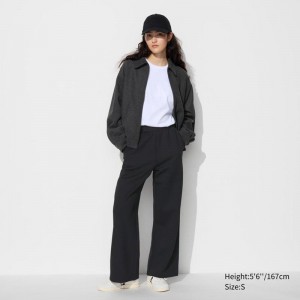 Uniqlo DRY Sweat Wide Women Trousers Black US | WLIS-71950