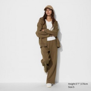 Uniqlo DRY Sweat Wide Women Trousers Olive US | ZHCB-49356