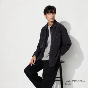 Uniqlo Denim Jersey Men Overshirts Black US | TBSV-83940