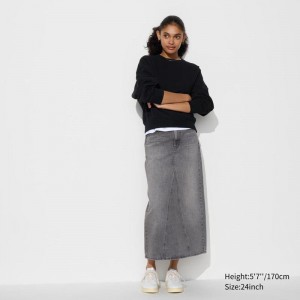 Uniqlo Denim Panel Long Women Skirts Grey US | CZWH-08125