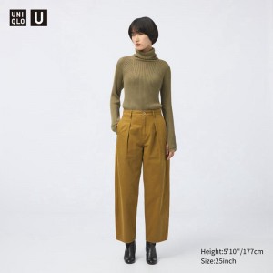 Uniqlo Denim Pleated (Short) Women Trousers Mustard US | TRBL-83271