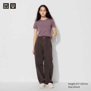 Uniqlo Denim Pleated Women Trousers Brown US | JLZQ-45628