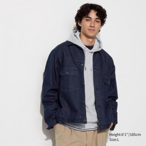 Uniqlo Denim Trucker Men Jackets Blue US | YVFI-03182