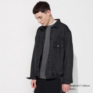 Uniqlo Denim Trucker Men Jackets Dark Grey US | HZVM-76132