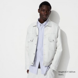 Uniqlo Denim Trucker Men Jackets Off White US | LYHP-27948