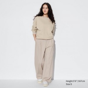 Uniqlo Drapey Denim Pleated Women Trousers Beige US | PRVL-18903