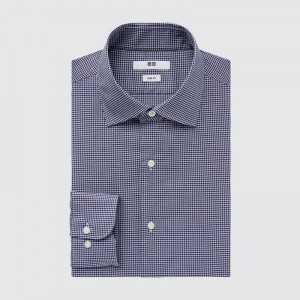 Uniqlo Easy Care Stretch Slim Fit (Check, Semi-Cutaway Collar) Men Shirts Navy US | BDFH-65417