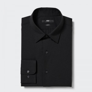 Uniqlo Easy Care Stretch Slim Fit (Regular Collar) Men Shirts Black US | IDPU-36802