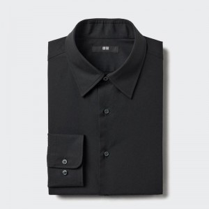 Uniqlo Fine Cloth Easy Care Regular Fit (Regular Collar, Check) Men Shirts Black US | MEAP-91347