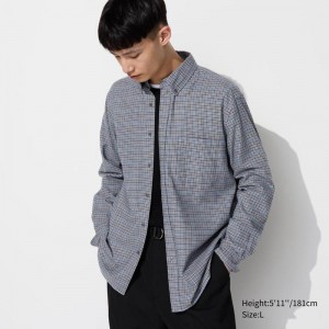 Uniqlo Flannel (Button-Down Collar, Check) Men Shirts Grey US | UDKO-65897