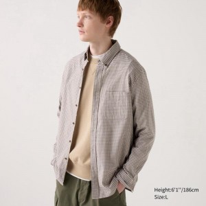 Uniqlo Flannel (Button-Down Collar, Check) Men Shirts Beige US | QZSB-21089