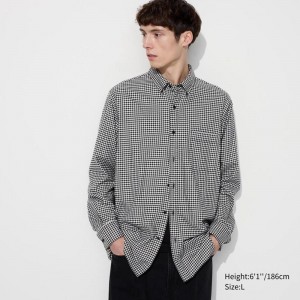 Uniqlo Flannel (Button-Down Collar, Check) Men Shirts Black US | NKWB-60487