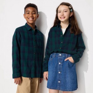 Uniqlo Flannel (Check) Kids' Shirts Dark Green US | FTIH-40839