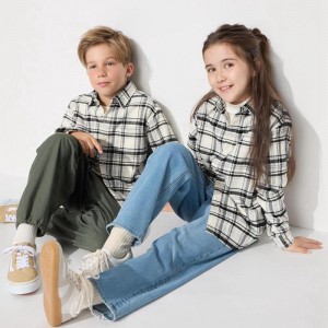 Uniqlo Flannel (Check) Kids' Shirts Off White US | MXFS-93154