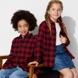 Uniqlo Flannel (Check) Kids' Shirts Red US | ZEOC-93780