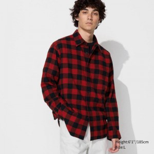 Uniqlo Flannel (Regular Collar, Check) Men Shirts Red US | DHRS-18059