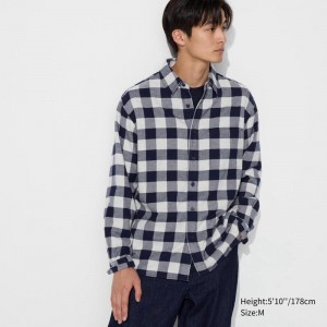 Uniqlo Flannel (Regular Collar, Check) Men Shirts Grey US | YFEU-69134