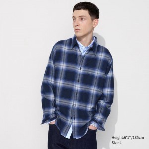 Uniqlo Flannel (Regular Collar, Check) Men Shirts Blue US | BAHD-47801