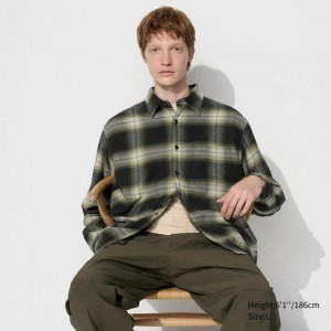 Uniqlo Flannel (Regular Collar, Check) Men Shirts Green US | JHUX-48720