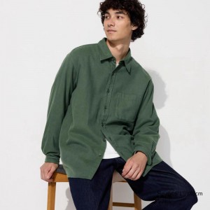 Uniqlo Flannel (Regular Collar) Men Shirts Olive US | TPQA-79356