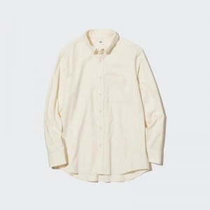 Uniqlo Flannel Regular Fit (Button-Down Collar) Men Shirts Off White US | XKND-80742