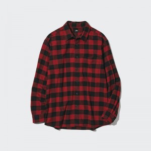 Uniqlo Flannel Regular Fit (Check, Regular Collar) Men Shirts Red US | HMQD-96120