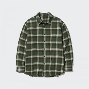 Uniqlo Flannel Regular Fit (Check, Regular Collar) Men Shirts Olive US | OCMH-78230