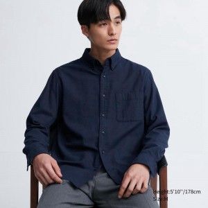 Uniqlo Flannel Regular Fit (Regular Collar) Men Shirts Navy US | QVTX-52980