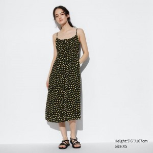 Uniqlo Flared Camisole (Print) Women Dress Black US | VCKD-10386