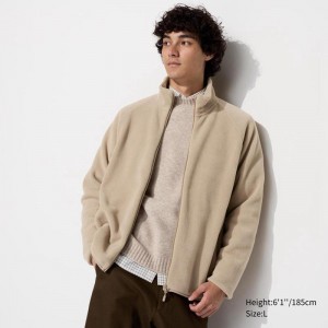 Uniqlo Fleece Full-Zip Men Jackets Beige US | GTFO-82091