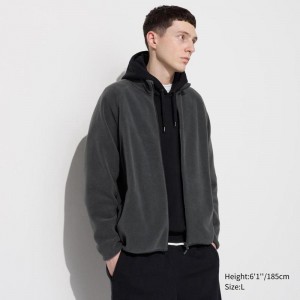 Uniqlo Fleece Full-Zip Men Jackets Dark Grey US | JHXN-73650