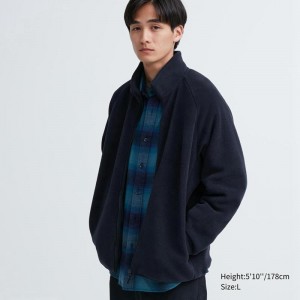 Uniqlo Fleece Full-Zip Men Jackets Navy US | QMAE-07529