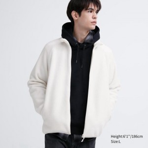 Uniqlo Fleece Full-Zip Men Jackets Off White US | SBJM-56219