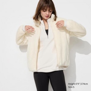 Uniqlo Fluffy Fleece Full-Zip Women Jackets Off White US | XFUY-64387