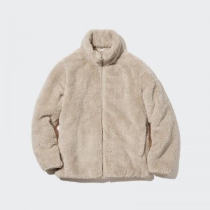 Uniqlo Fluffy Fleece Zipped Women Jackets Natural US | ISNY-53892