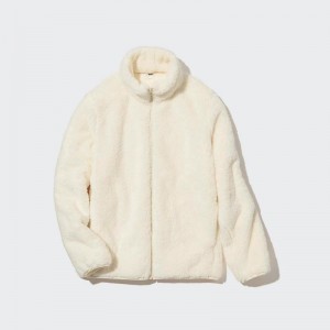 Uniqlo Fluffy Fleece Zipped Women Jackets Off White US | UCVN-19538