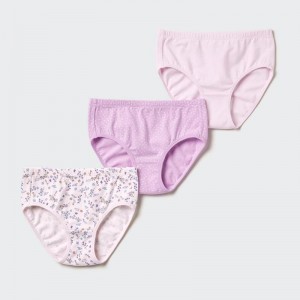 Uniqlo Girls Cotton Stretch (Flowers, 3 Pairs) Kids' Briefs Light Purple US | DZPQ-42017