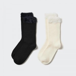 Uniqlo Girls HEATTECH (Shaggy, 2 Pairs) Kids' Socks Black US | TION-89356