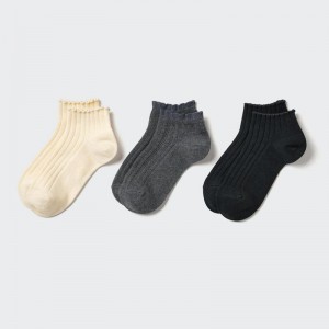 Uniqlo Girls Short (Ribbon, 3 Pairs) Kids' Socks Off White US | IZOA-29051