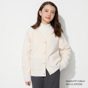 Uniqlo Girls Soufflé Yarn Kids' Cardigan Off White US | LHZD-17504