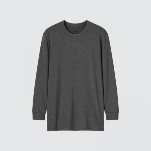 Uniqlo HEATTECH Crew Neck Men T-Shirt Dark Grey US | LPOF-67083