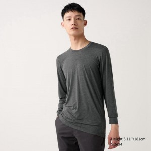 Uniqlo HEATTECH Crew Neck Men T-Shirt Dark Grey US | HGKW-70816