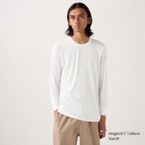 Uniqlo HEATTECH Crew Neck Men T-Shirt White US | TQKH-83796