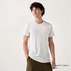 Uniqlo HEATTECH Crew Neck Men T-Shirt White US | IRNF-81564