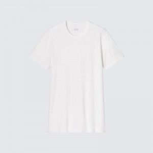 Uniqlo HEATTECH Crew Neck Men T-Shirt White US | NTOD-81307