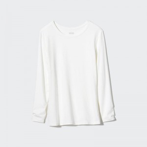 Uniqlo HEATTECH Crew Neck Women T-Shirts White US | AKSR-12358