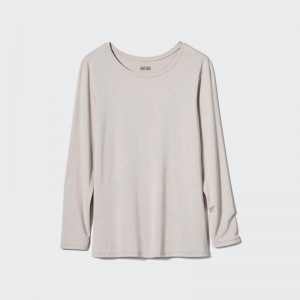 Uniqlo HEATTECH Crew Neck Women T-Shirts Light Grey US | MDXB-34201