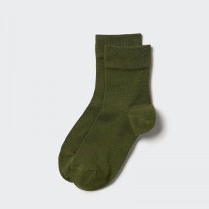 Uniqlo HEATTECH (Crew Relax) Women Socks Tights Olive US | VKIM-74586