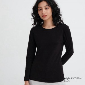 Uniqlo HEATTECH Extra Warm Cotton Crew Neck Women T-Shirts Black US | UDSK-51632