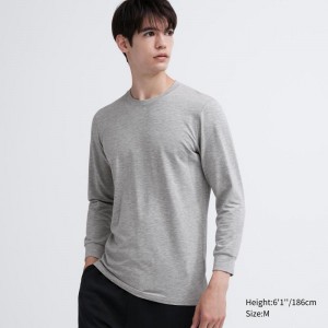 Uniqlo HEATTECH Extra Warm Cotton Crew Neck (Heather) Men T-Shirt Grey US | ZQBX-12540